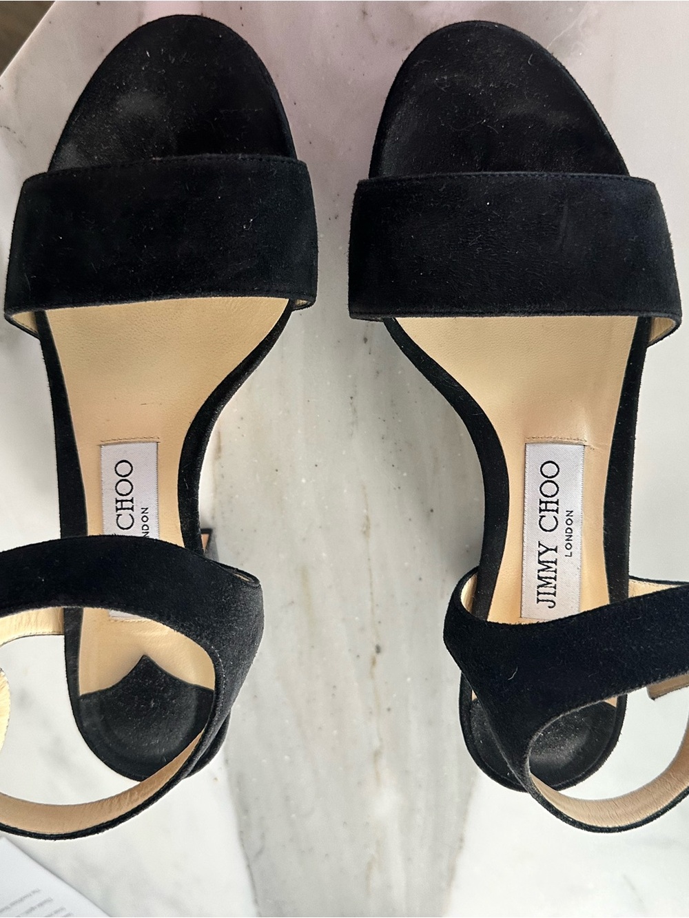 Jimmy Choo Black Suede Open-Toe Ankle-Strap Heels